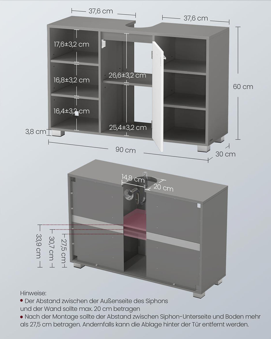 Badkamermeubel – verstelbare planken – Dove Gray-Cloud White