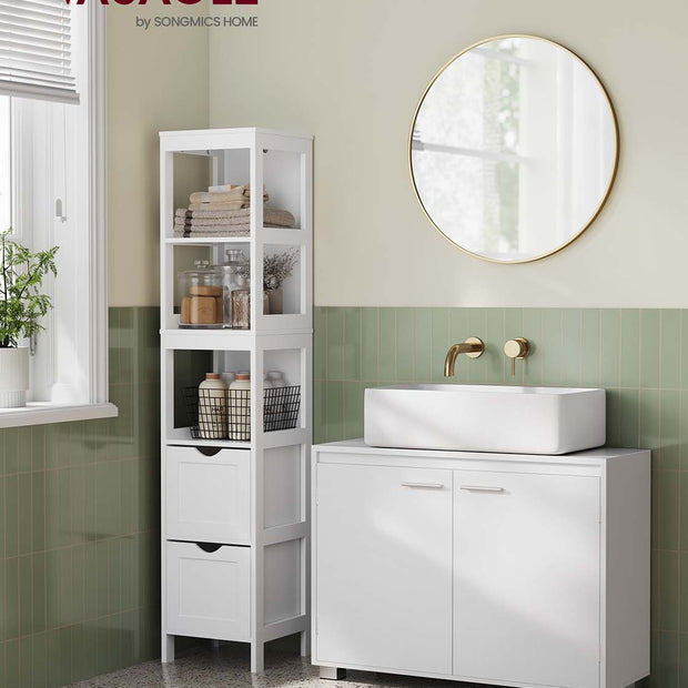 Wastafelmeubel met deuren en compartimenten – Cloud White