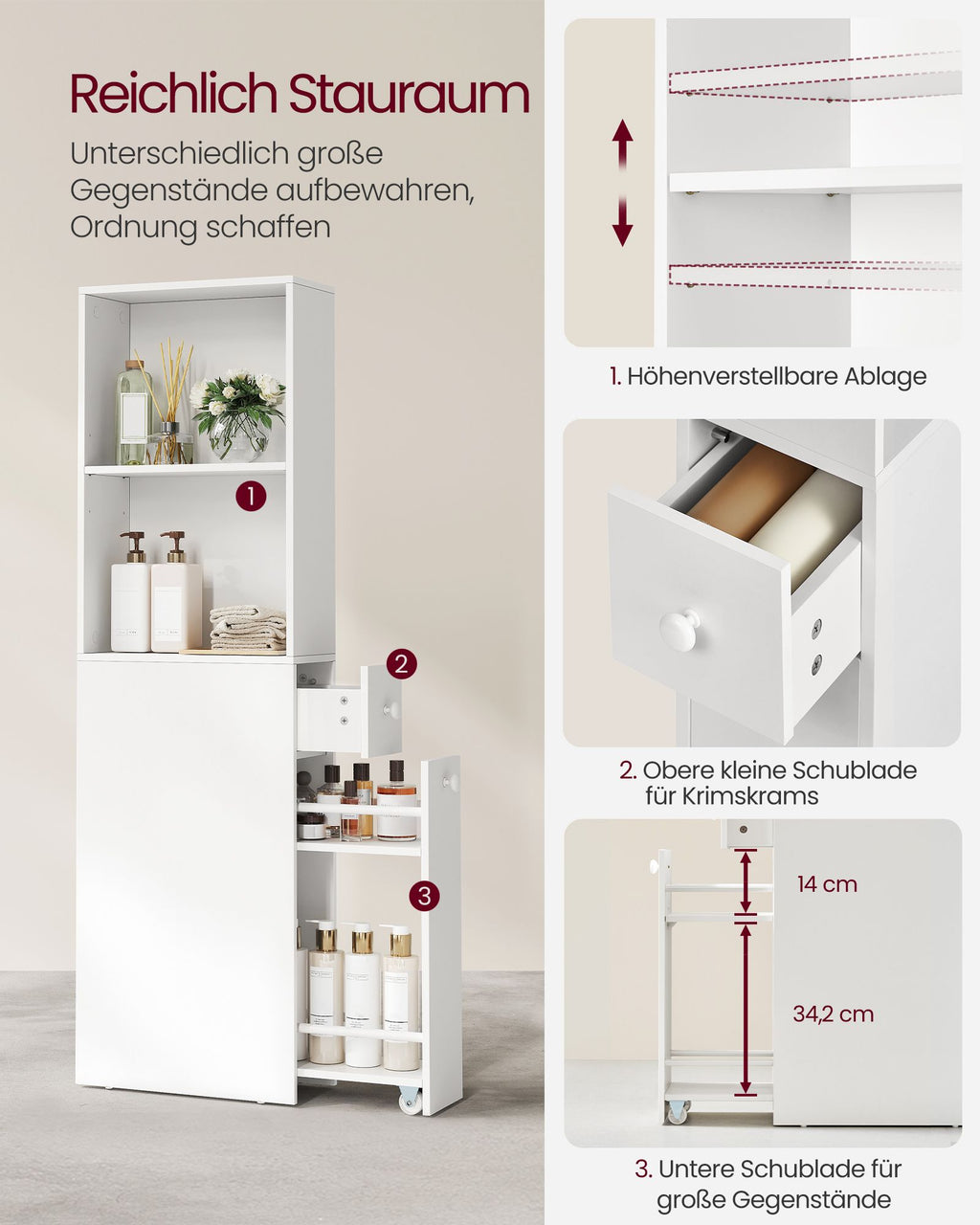 Badkamerkastje – hoog & smal – klassiek wit