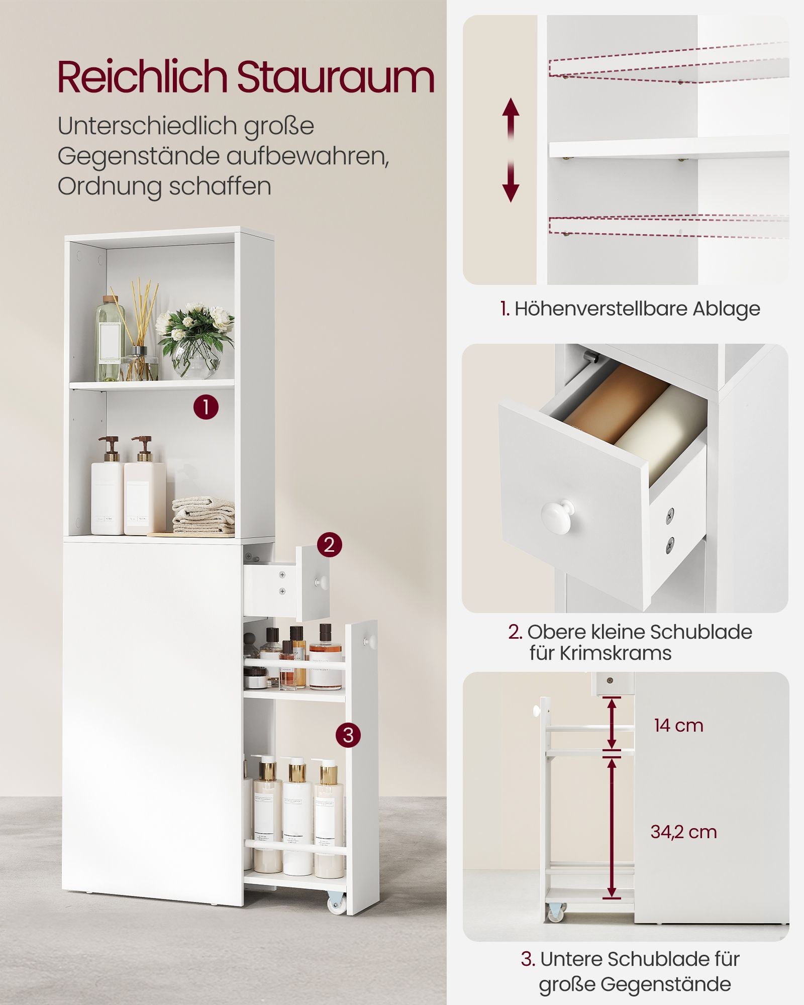 Badkamerkastje – hoog & smal – klassiek wit
