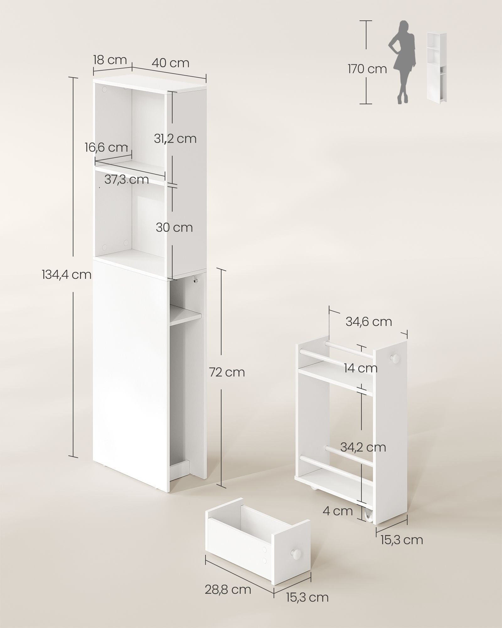 Badkamerkastje – hoog & smal – klassiek wit