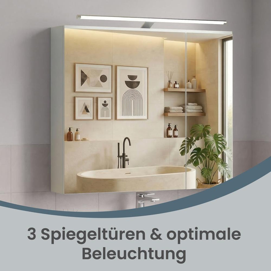Spiegelkast - Verstelbare Planken - Met Verlichting - Wit