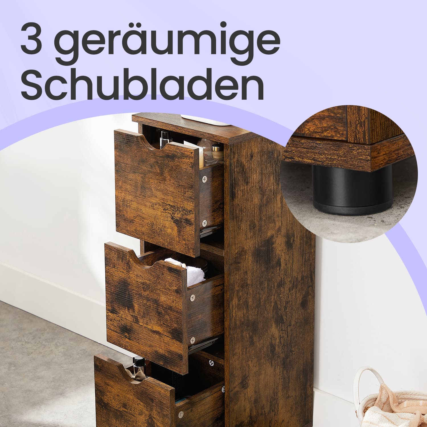 Badkamermeubel, opbergkast, met 3 lades