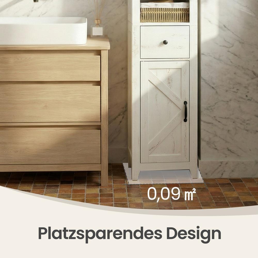 Badkamerkast - Landelijke Stijl - Smal - 171 cm Hoog - Witbruin