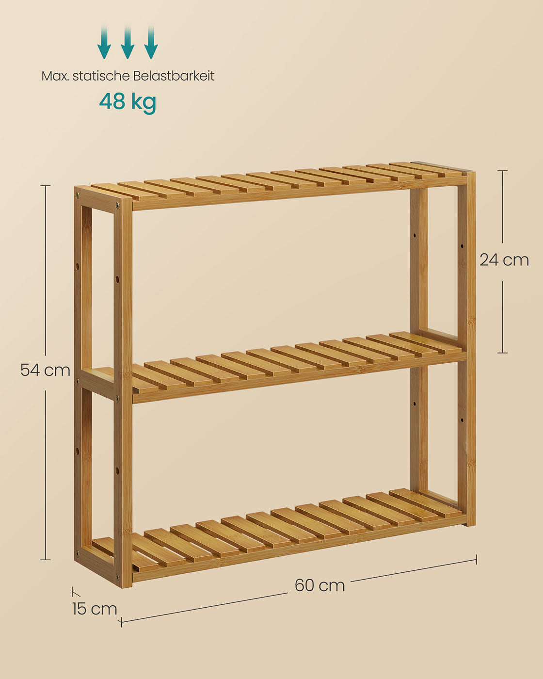 Badrek met 3 Verstelbare Planken – 15x60x54 cm – Koffiebruin
