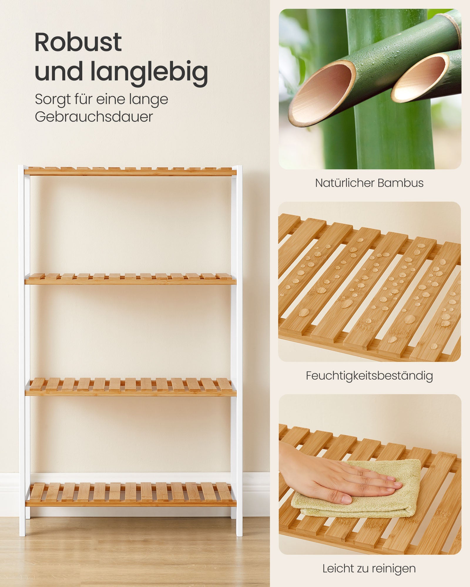 Badkamerplank van bamboe 26 x 60 x 100 cm wit-natuurlijke kleur