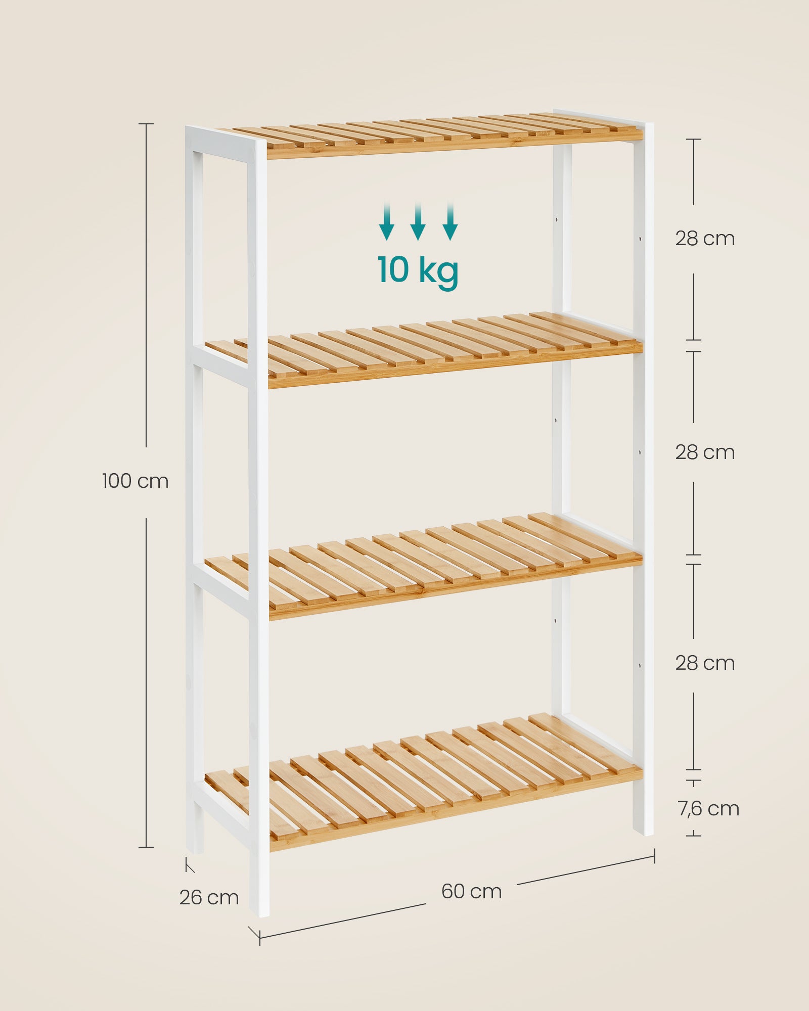 Badkamerplank van bamboe 26 x 60 x 100 cm wit-natuurlijke kleur