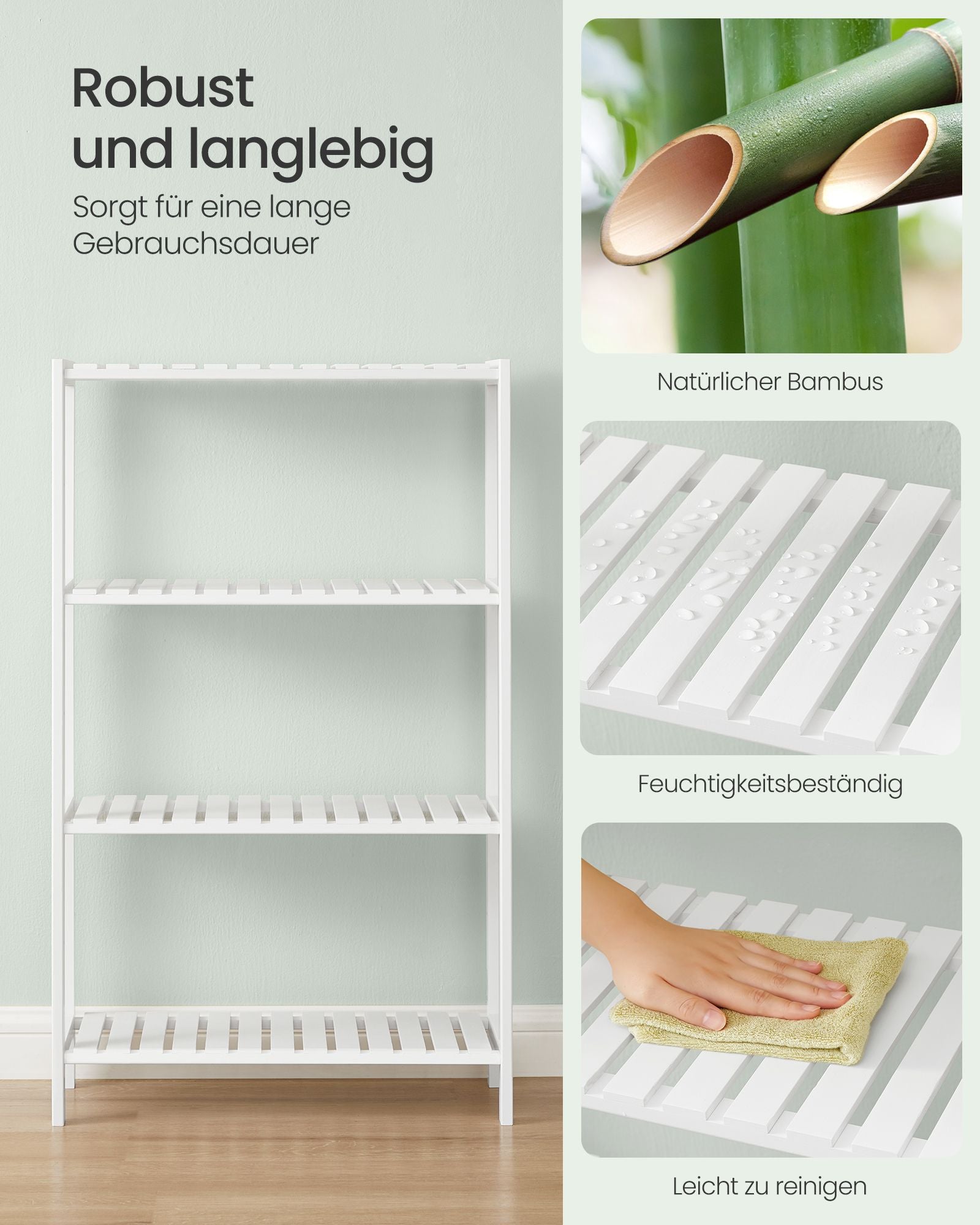 Bamboe badkamerplank 26 x 60 x 100 cm wit