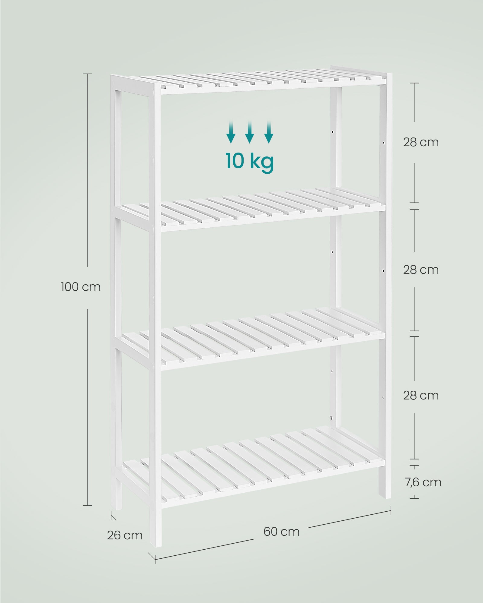 Bamboe badkamerplank 26 x 60 x 100 cm wit
