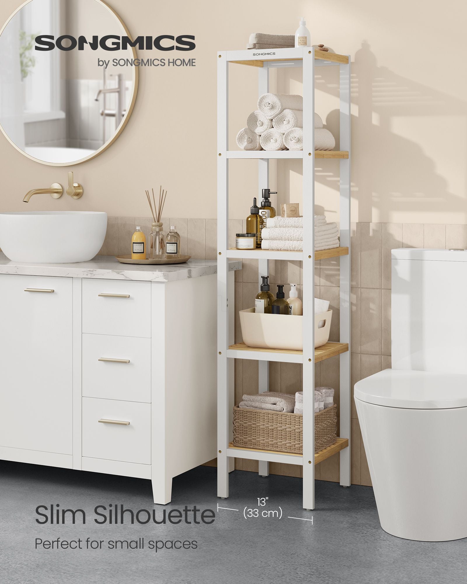 Bamboe Badkamerrek – 5 Lagen – Wolkenwit & Natuurlijk Beige