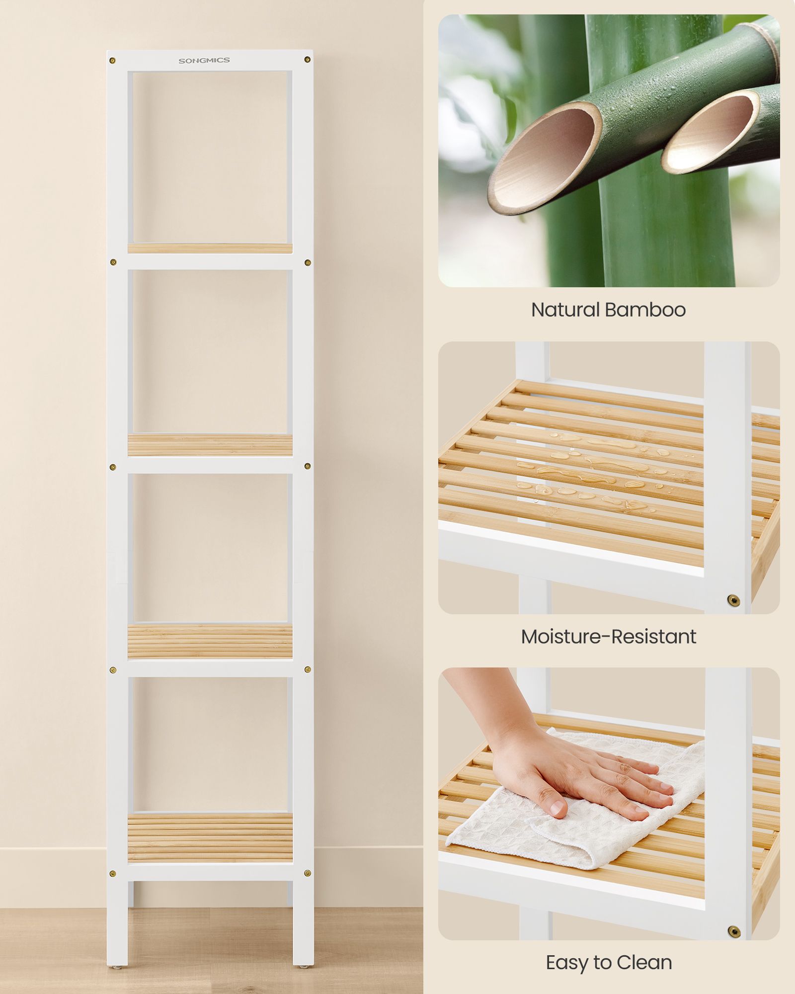 Bamboe Badkamerrek – 5 Lagen – Wolkenwit & Natuurlijk Beige