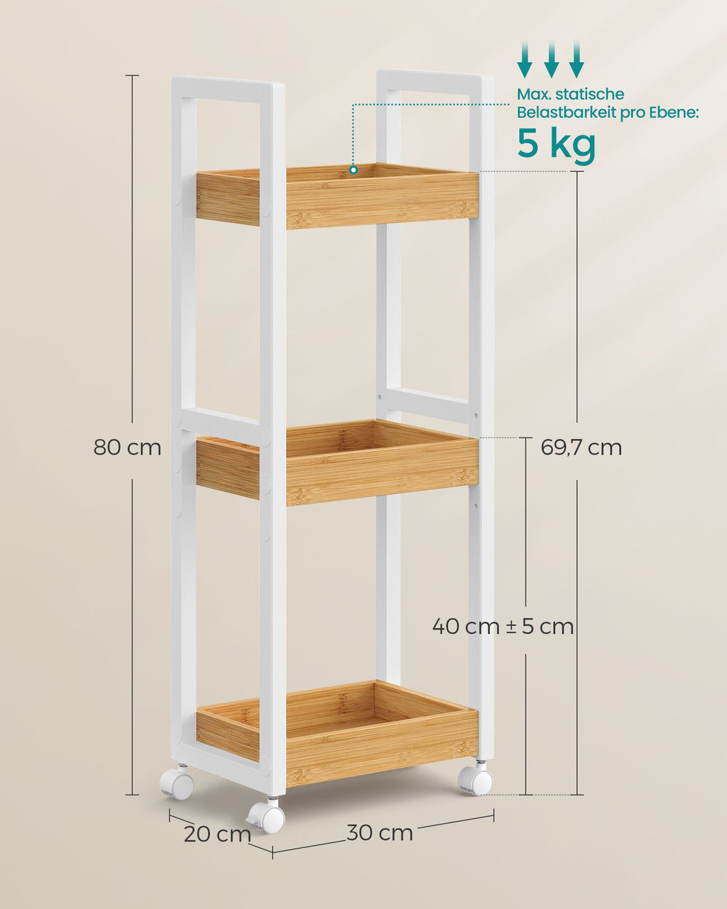Badkamerplank – met 3 niveaus – smal – ruimtebesparend – wit-natuurkleur