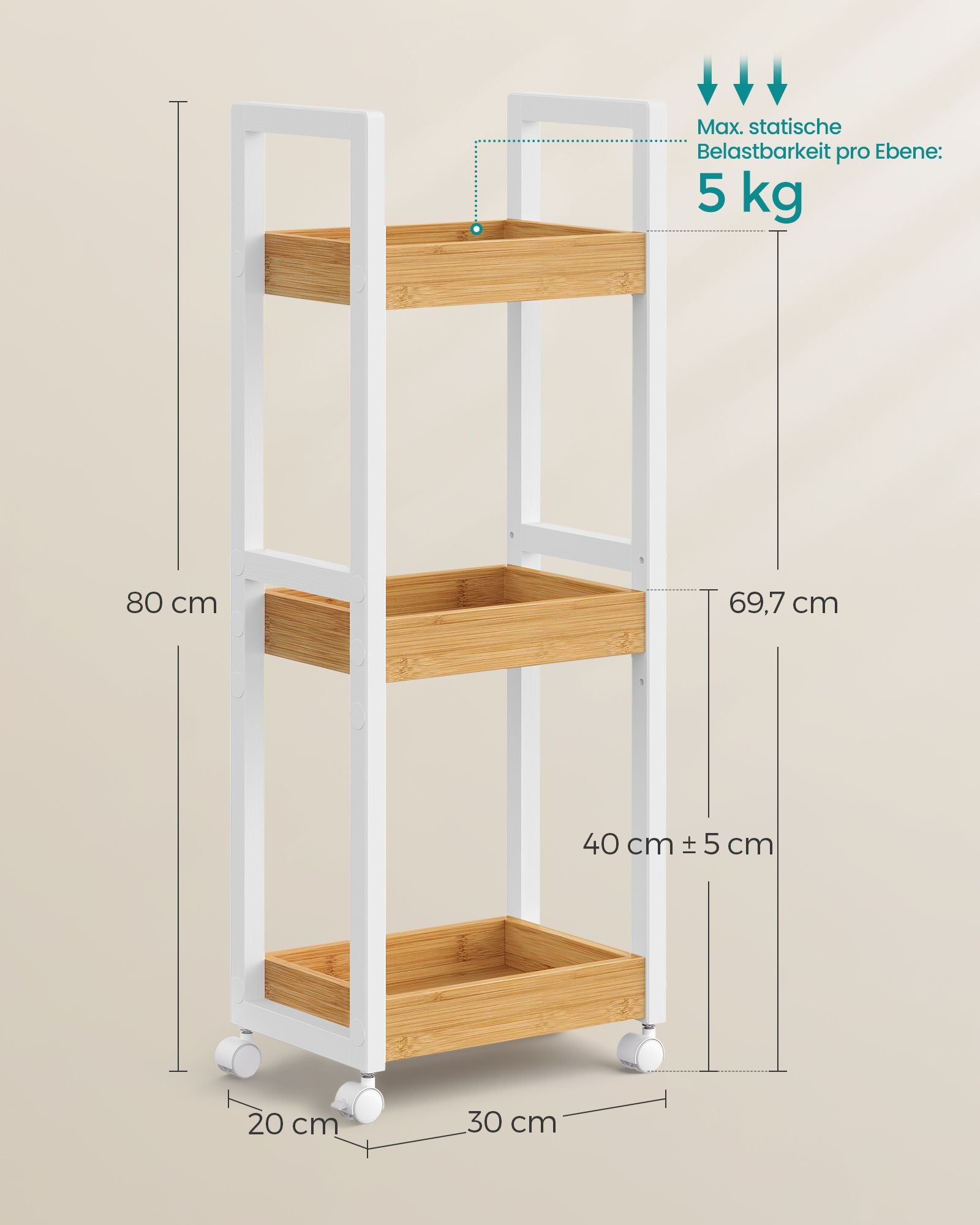 Badkamerplank – met 3 niveaus – smal – ruimtebesparend – wit-natuurkleur