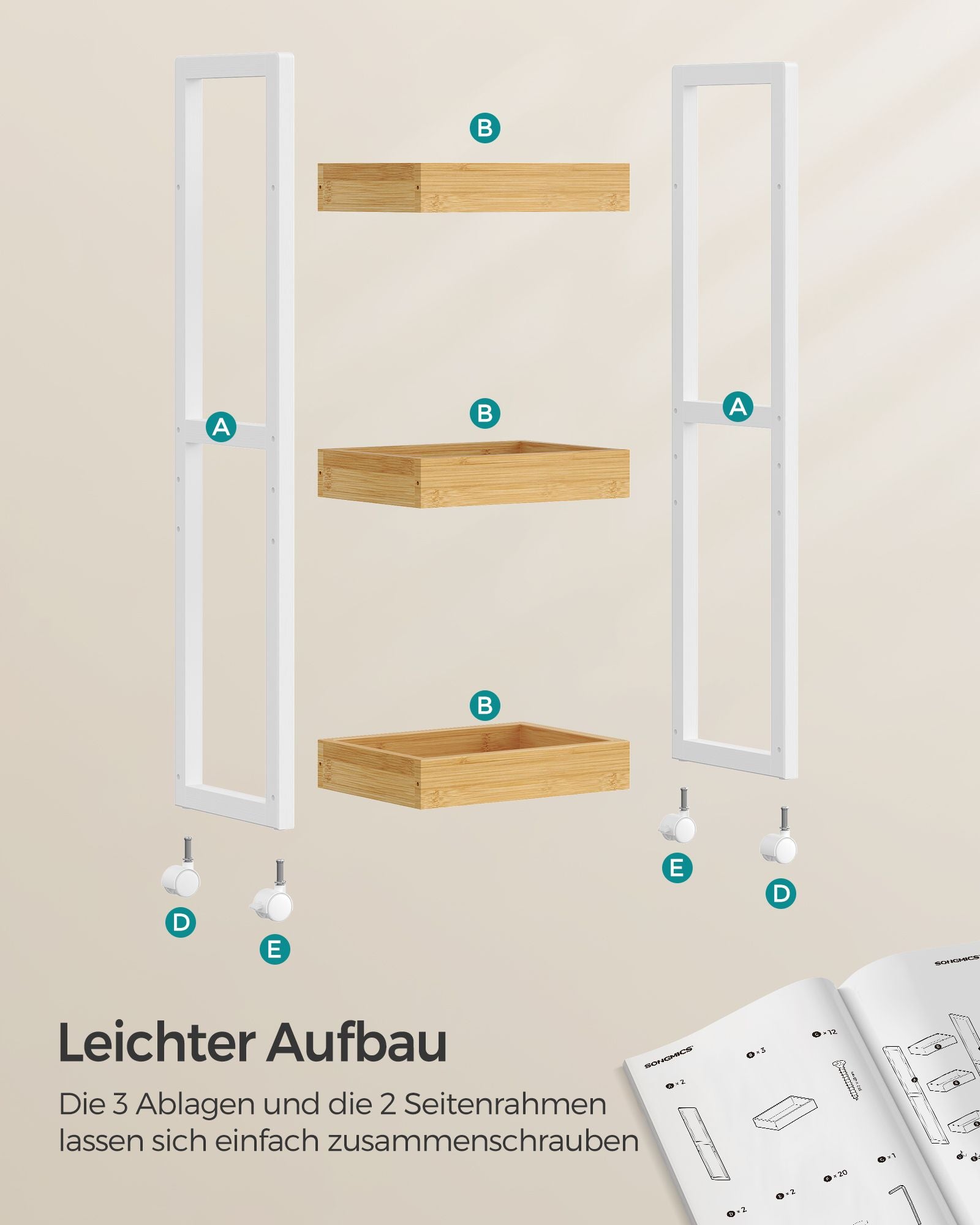 Badkamerplank – met 3 niveaus – smal – ruimtebesparend – wit-natuurkleur