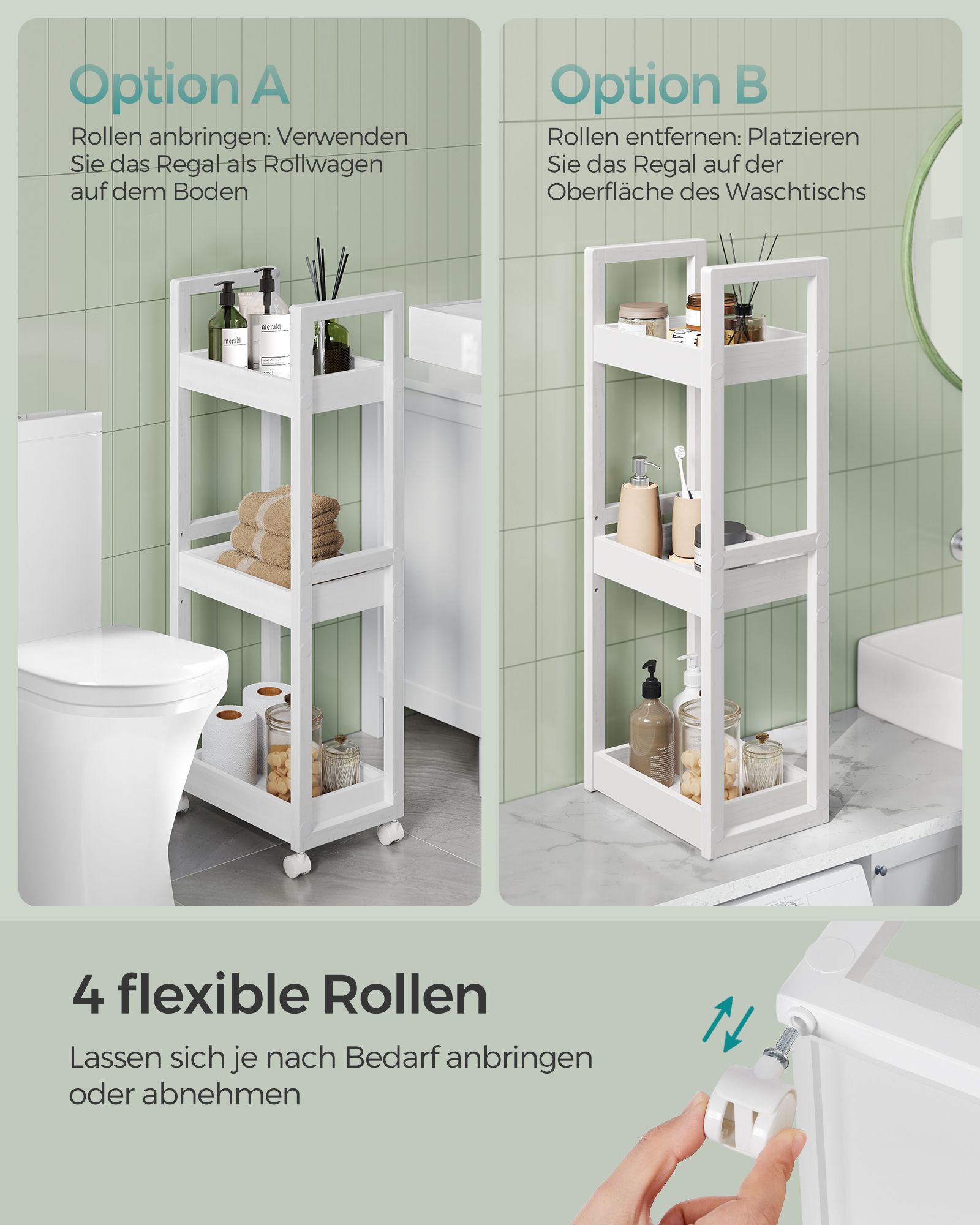 Badkamerplank – met 3 niveaus – smal – ruimtebesparend – wit
