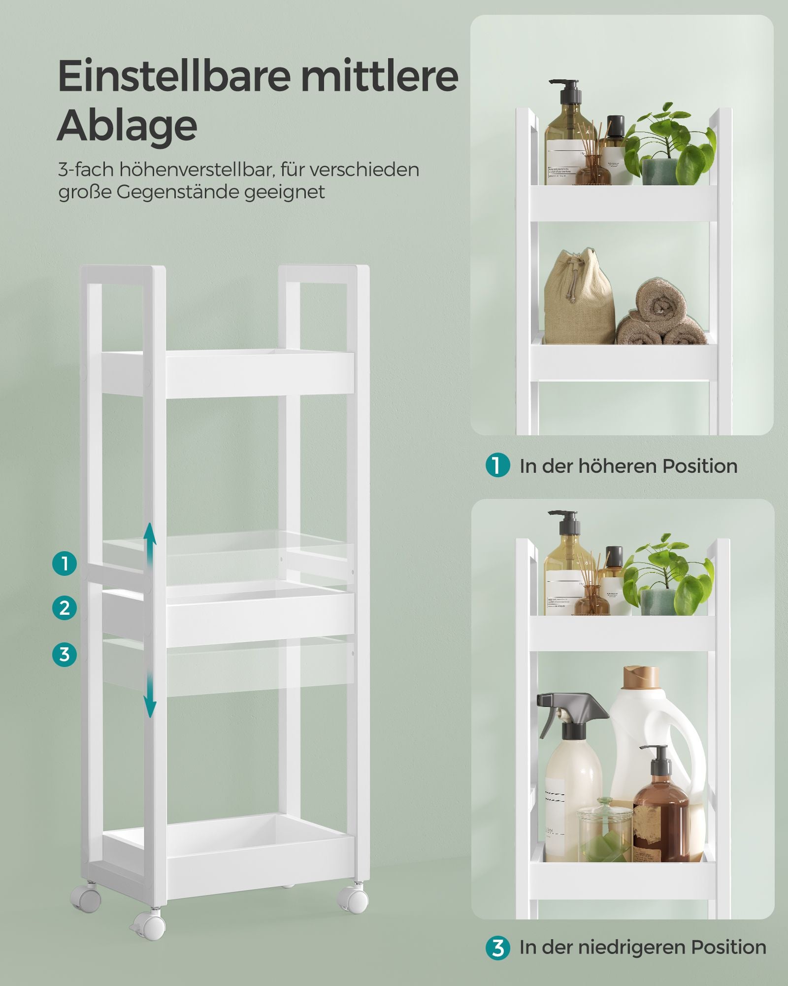 Badkamerplank – met 3 niveaus – smal – ruimtebesparend – wit