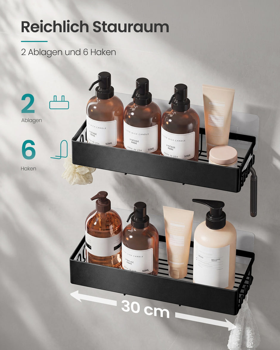 Doucheplank - Set van 2 - Zonder Boren - Zelfklevend - Zwart