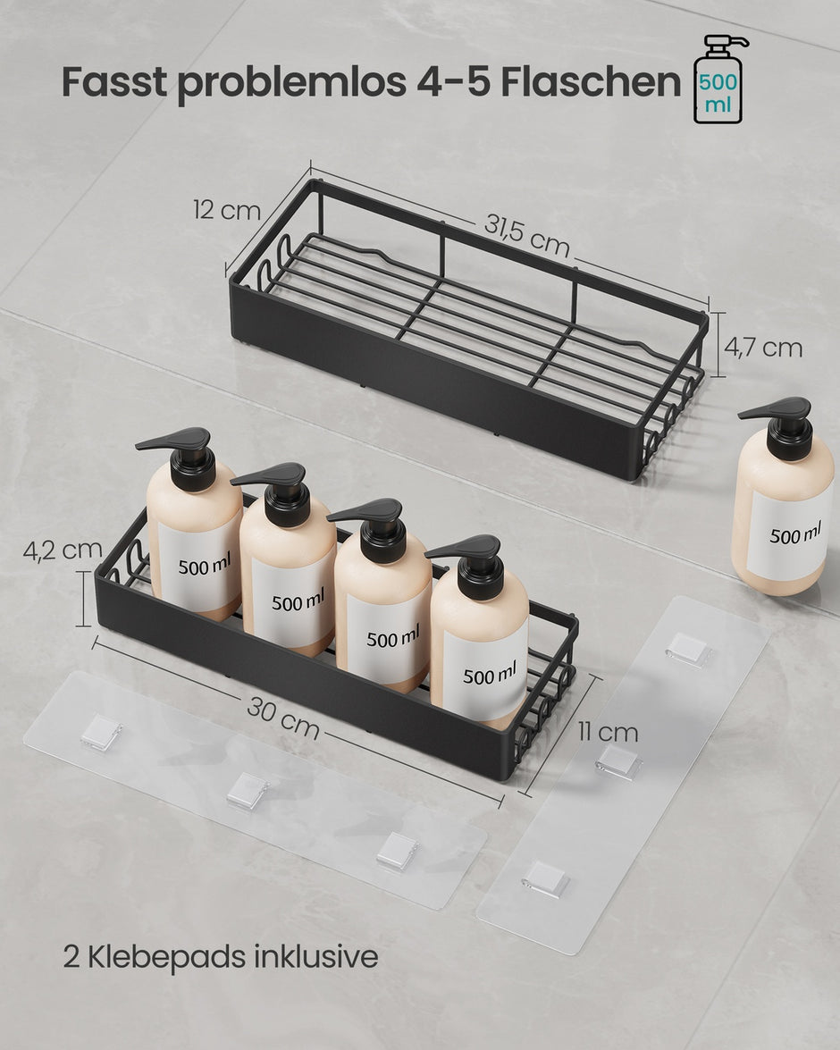 Doucheplank - Set van 2 - Zonder Boren - Zelfklevend - Zwart