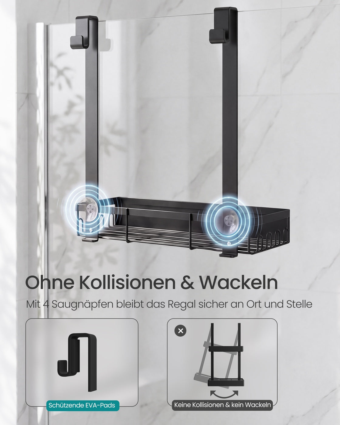 Doucherek om op te Hangen – 2 Lagen – Zonder Boren – Roestvrij – Zwart