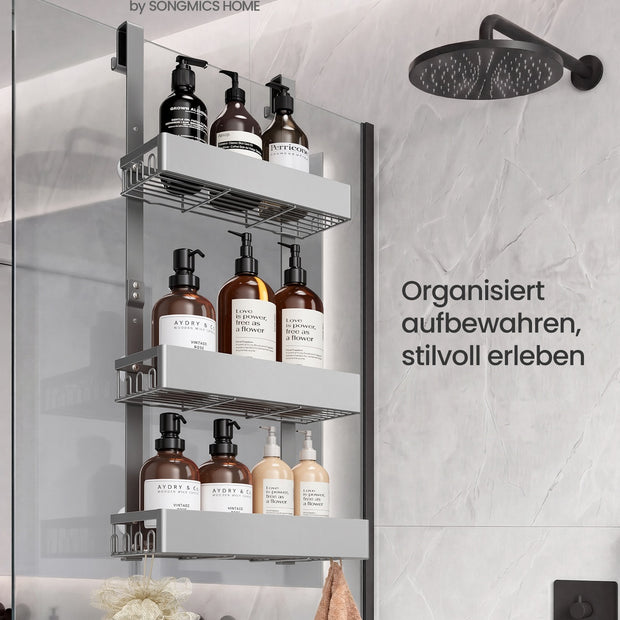 Doucherek om op te Hangen – 3 Lagen – Zonder Boren – Roestvrij – Zilver