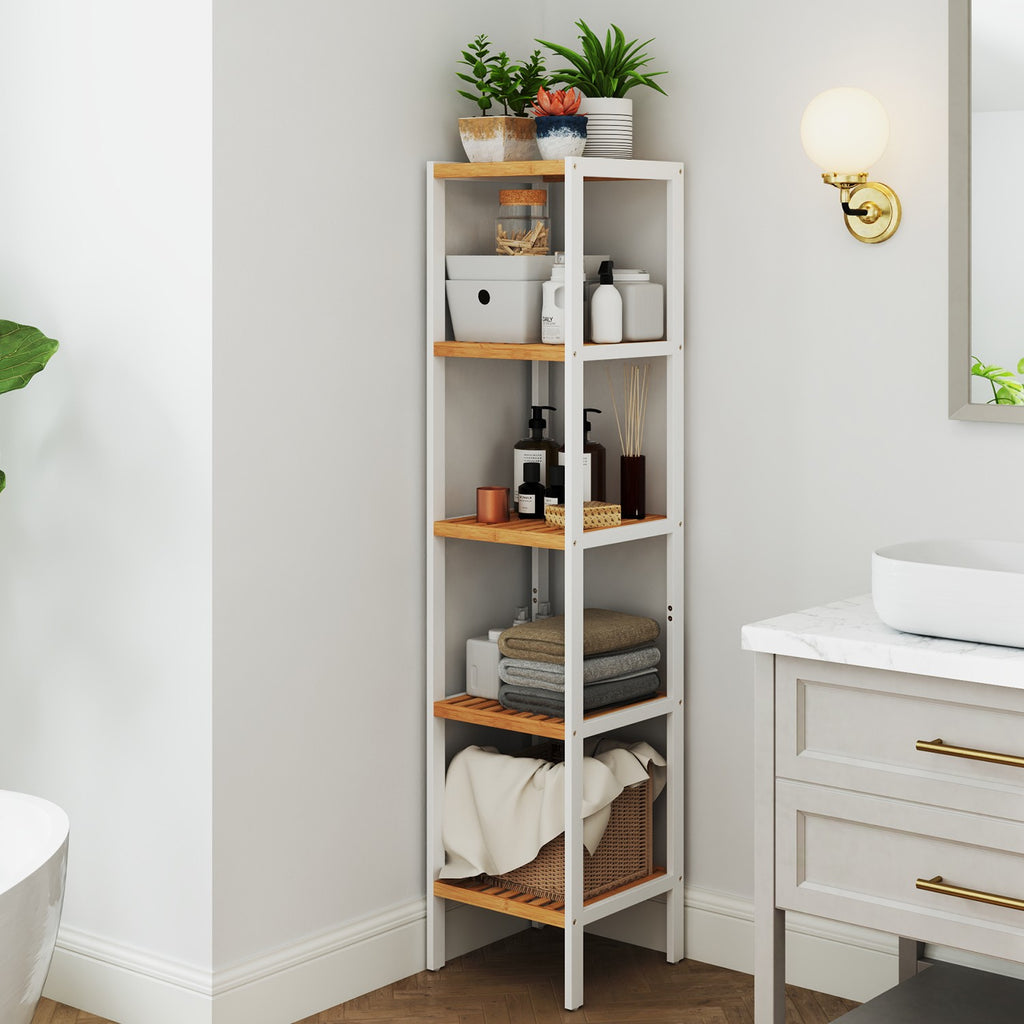 Badkamerplank 5 niveaus, smalle plank staand, multifunctioneel opbergrek