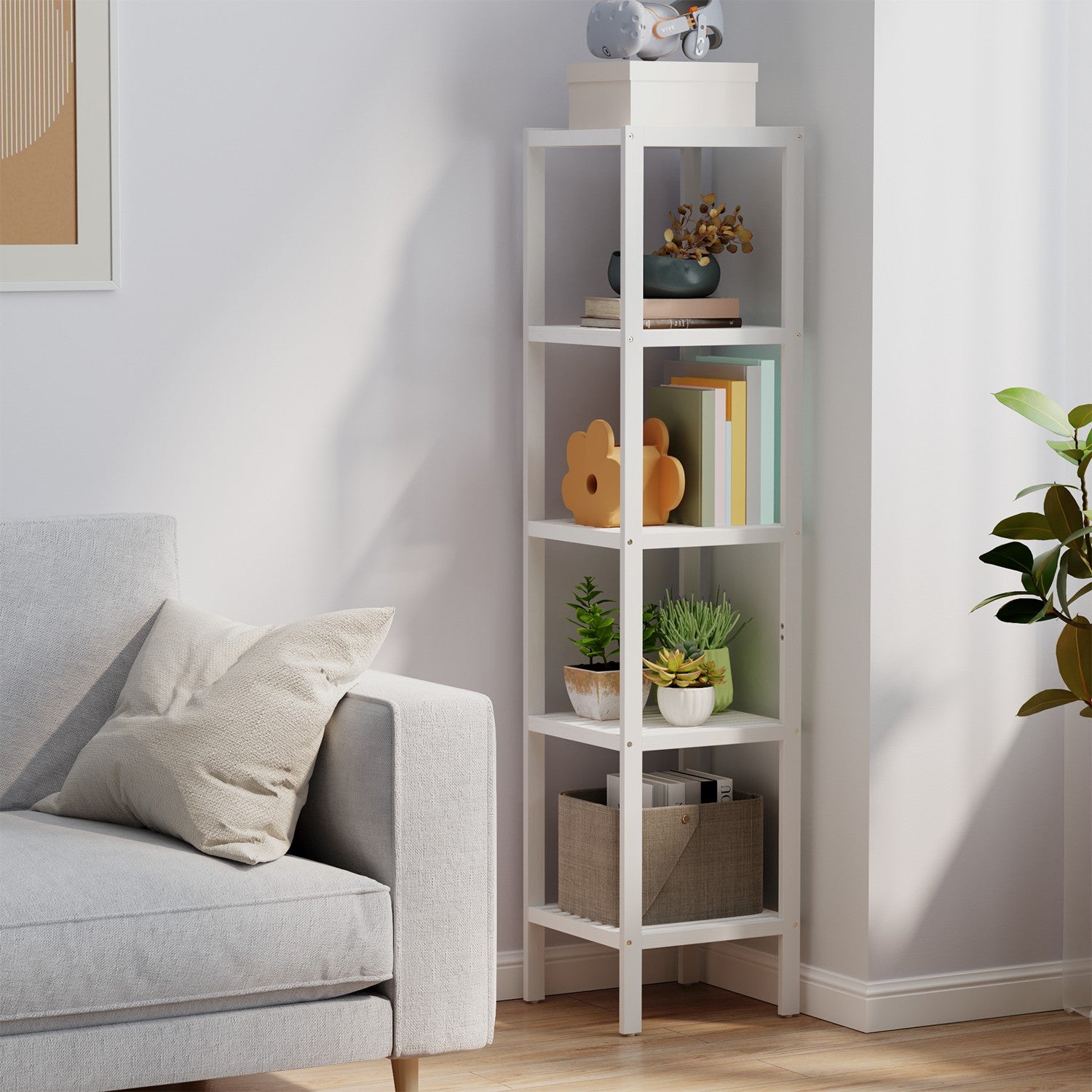Badkamerplank 5 niveaus, smalle plank staand, multifunctioneel opbergrek