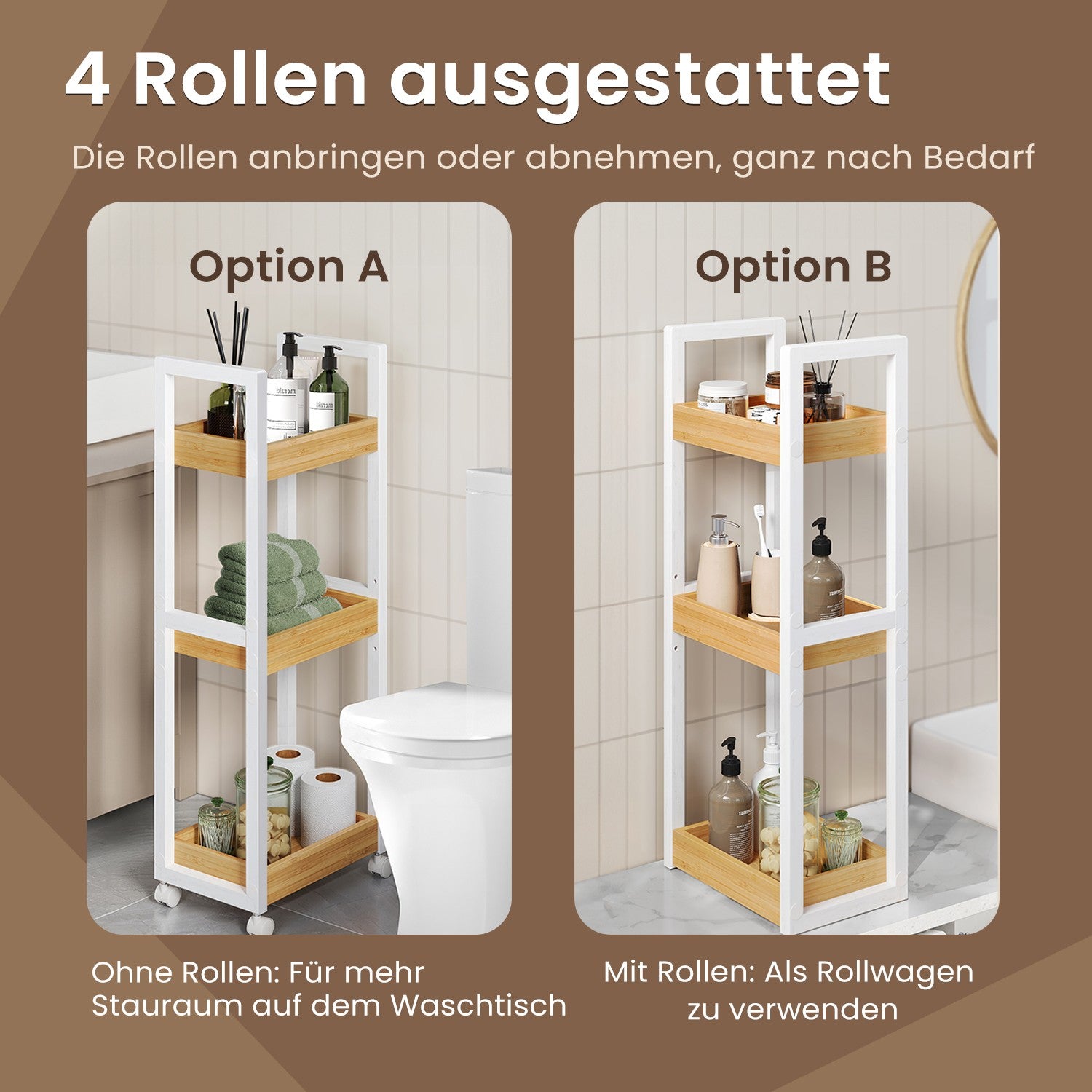 Badkamer trolley – bamboe – wit-natuurlijke kleuren