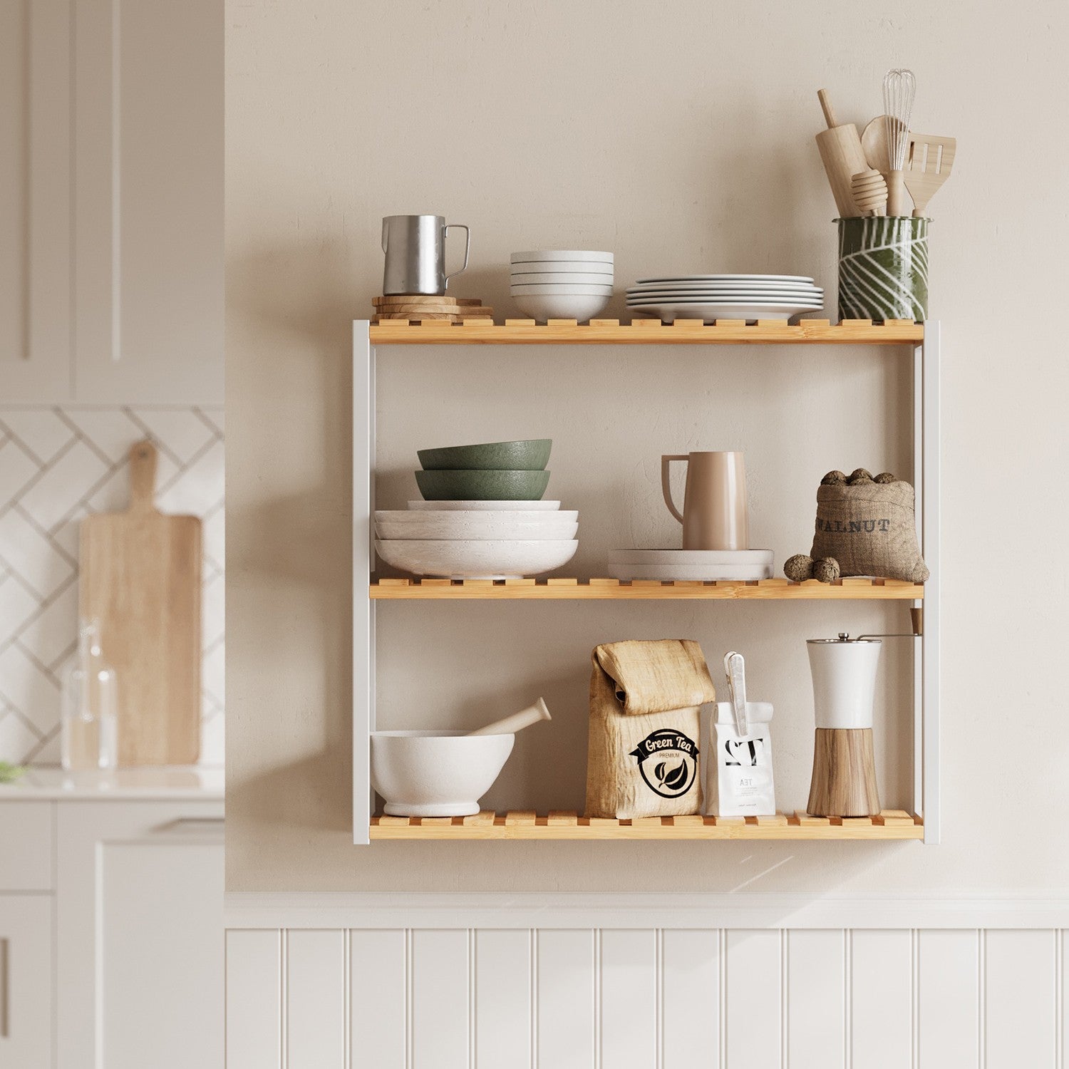 Badkamerplank, badkamerplank, plantenplank met 3 verstelbare planken