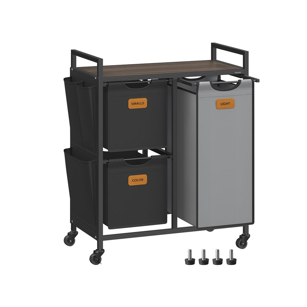 Wasmand met 3 vakken – Met labels – Met wielen