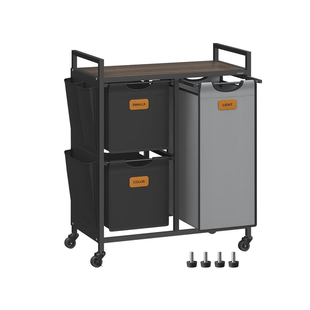 Wasmand met 3 vakken – Met labels – Met wielen