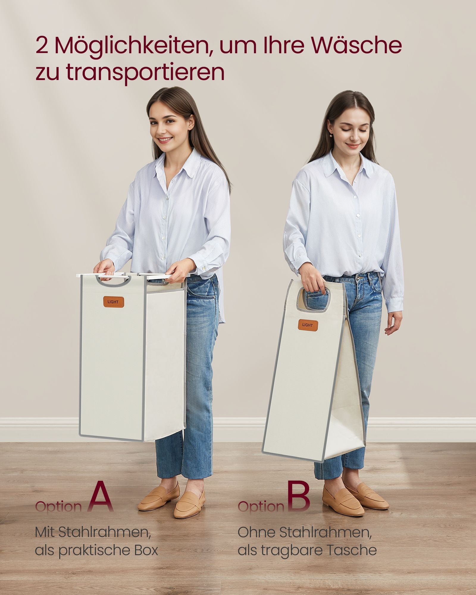 Wasmand met 3 vakken – Met labels – Met wielen