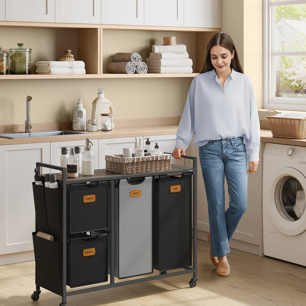 Wasmand met 4 manden – 150L – Met labels – Met wielen
