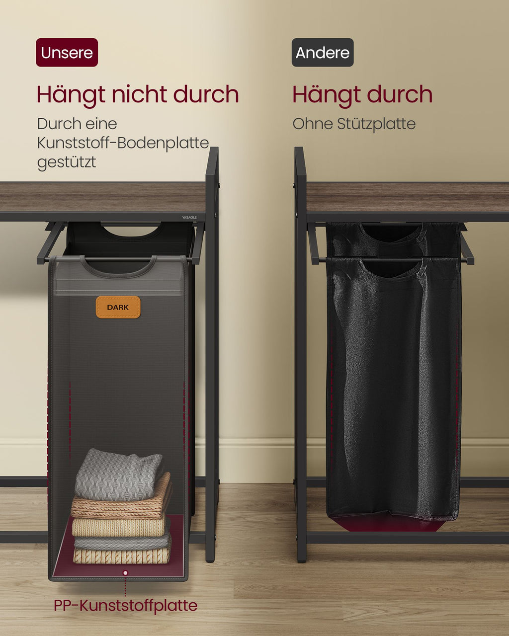 Wasmand 4 vakken kastanjebruin-inktzwart-duifgrijs
