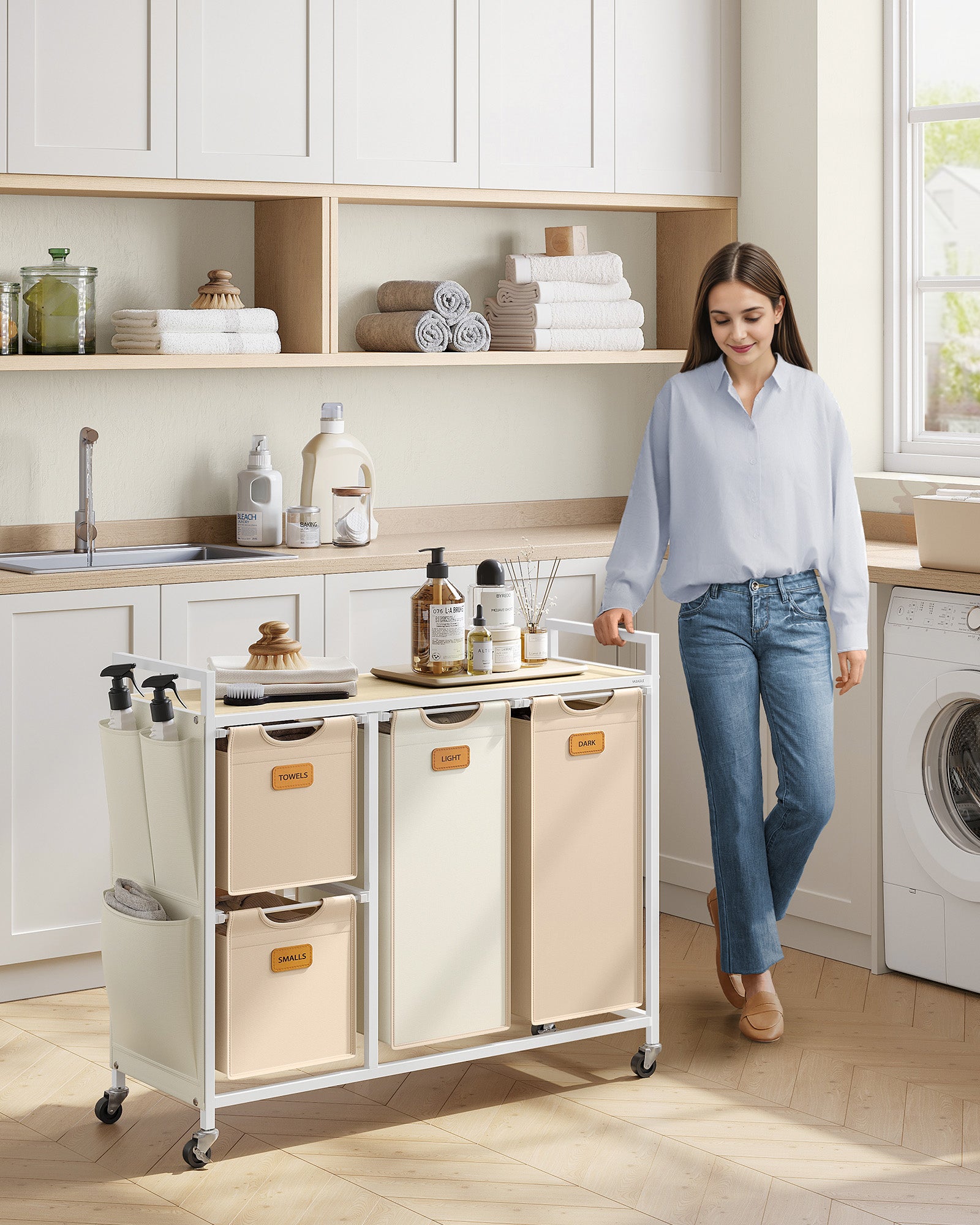 Wasmand met 4 vakken – Stijlvol ontwerp – Naturel en beige-kameelbruin-crème wit