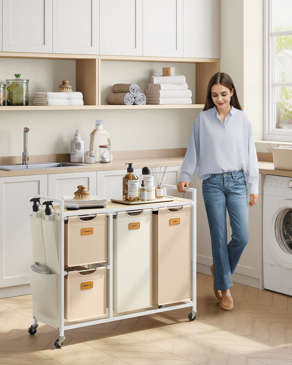 Wasmand met 4 manden – 150L – Met labels – Met wielen