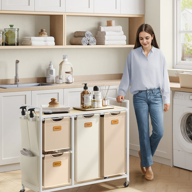 Wasmand met 4 manden – 150L – Met labels – Met wielen