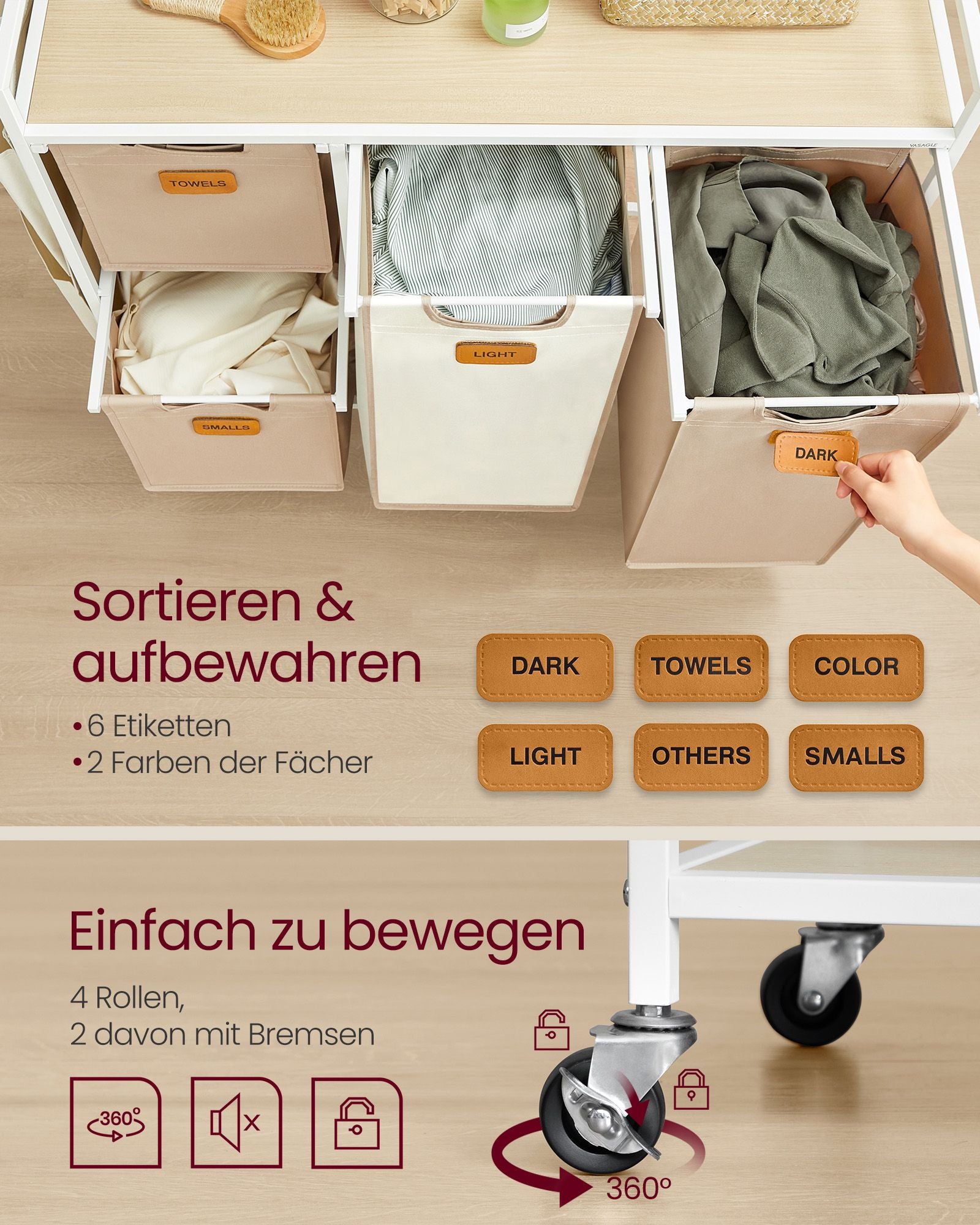 Wasmand met 4 vakken – Stijlvol ontwerp – Naturel en beige-kameelbruin-crème wit