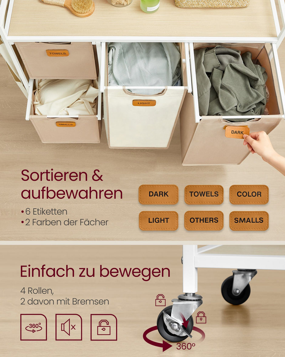 Wasmand met 4 manden – 150L – Met labels – Met wielen