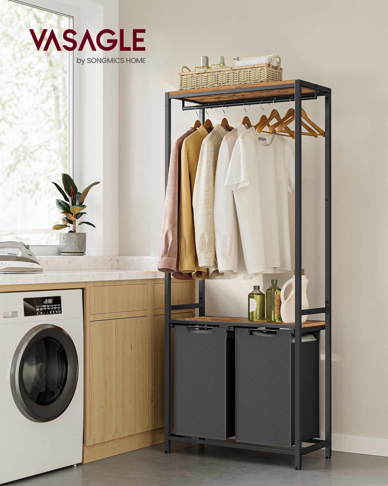 Wasmand met 2 secties – 24,2 gallon (92L) – Robuuste buizen – Waterafstotend ontwerp