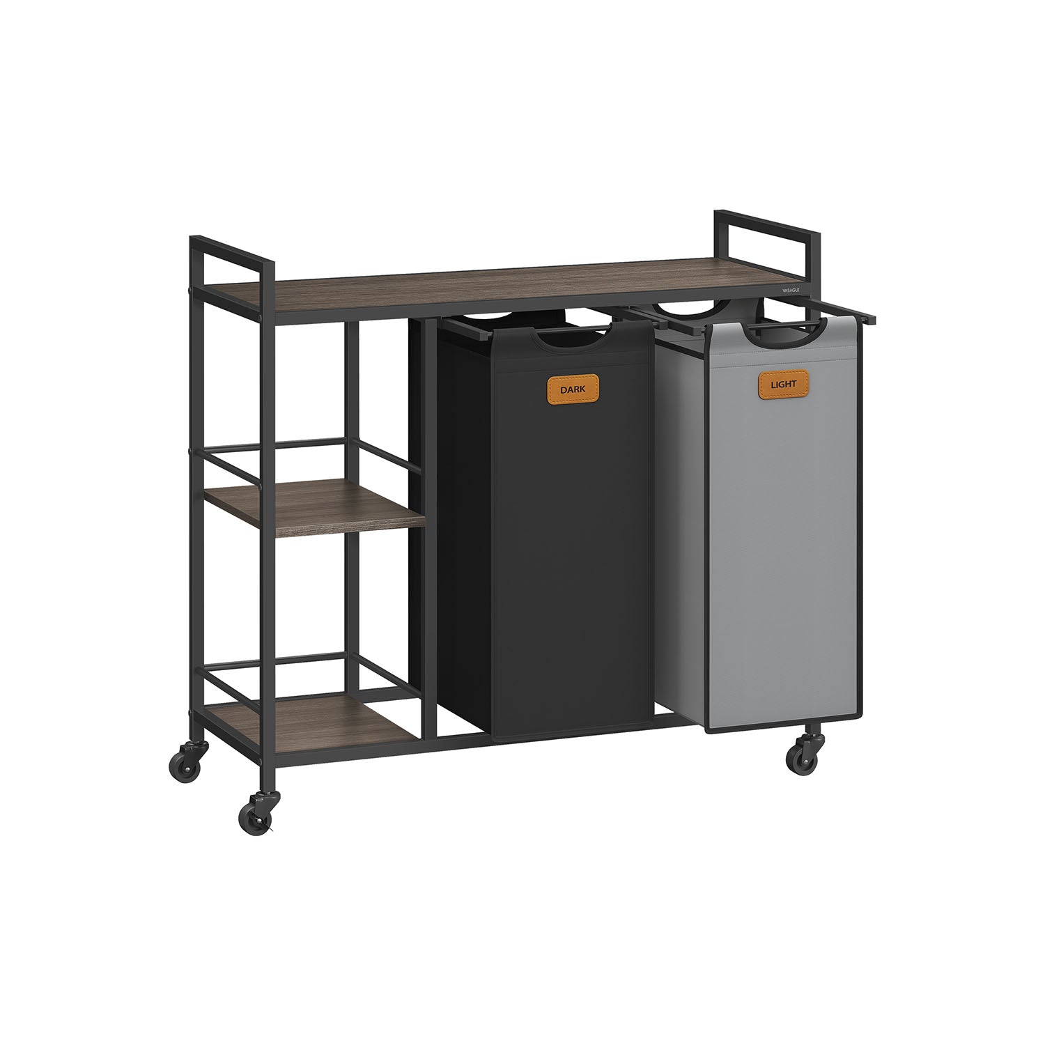 Wasmand met 2 vakken – 100L – Uitneembare zakken – Met labels – Met wielen