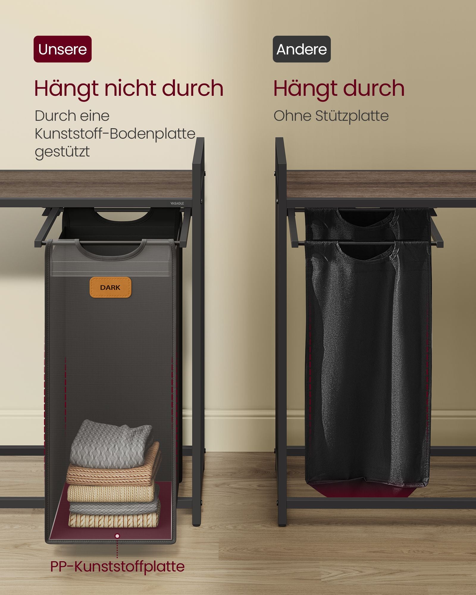 Wasmand met 2 vakken – Stijlvol ontwerp – Maroon-inkt zwart-duifgrijs