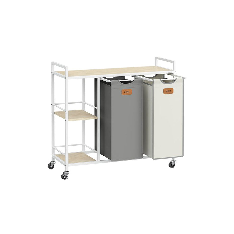 Wasmand met 2 vakken – 100L – Uitneembare zakken – Met labels – Met wielen