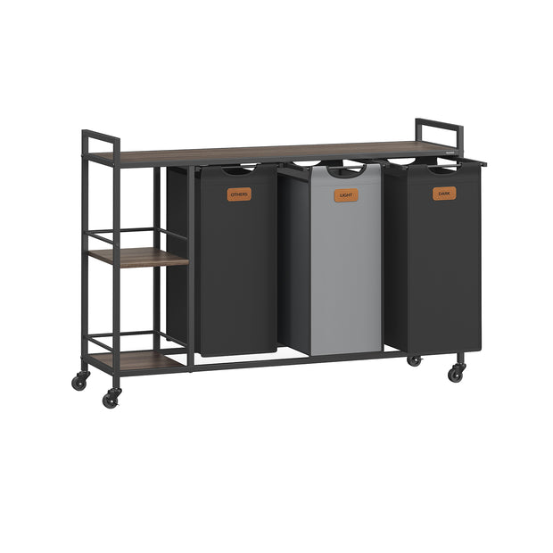 Wasmand met 3 manden – 150L – Met labels – Met wielen