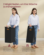 Wasmand met 3 compartimenten op wielen – uitneembare vakken – maroon zwart grijs