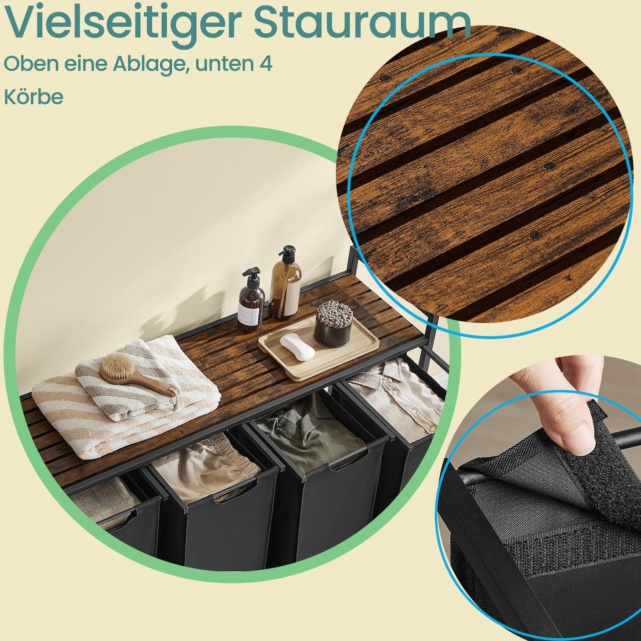 Wasmand met 4 vakken – Wasverzamelaar met plank, grote wasbox