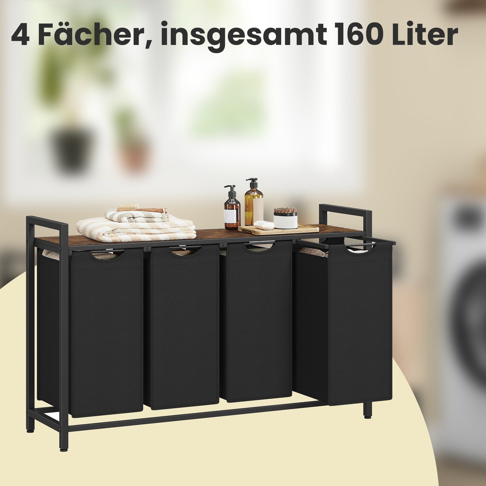 Wasmand met 4 vakken – Wasverzamelaar met plank, grote wasbox