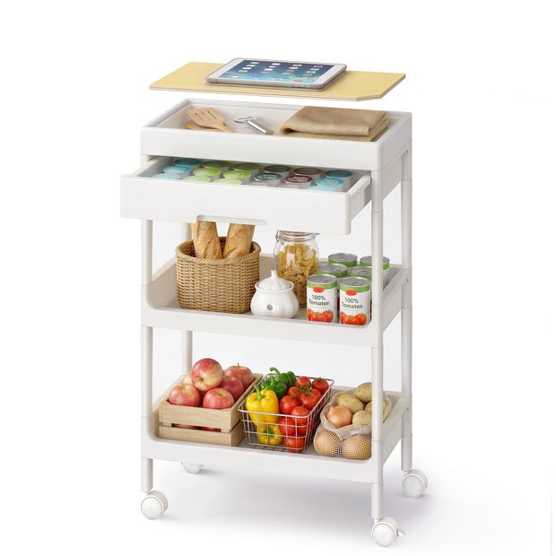 Trolley - 25,5 x 41 x 68 cm - Wit/Goud Eiken - 3 lagen - Maximale belasting per plank 10 kg