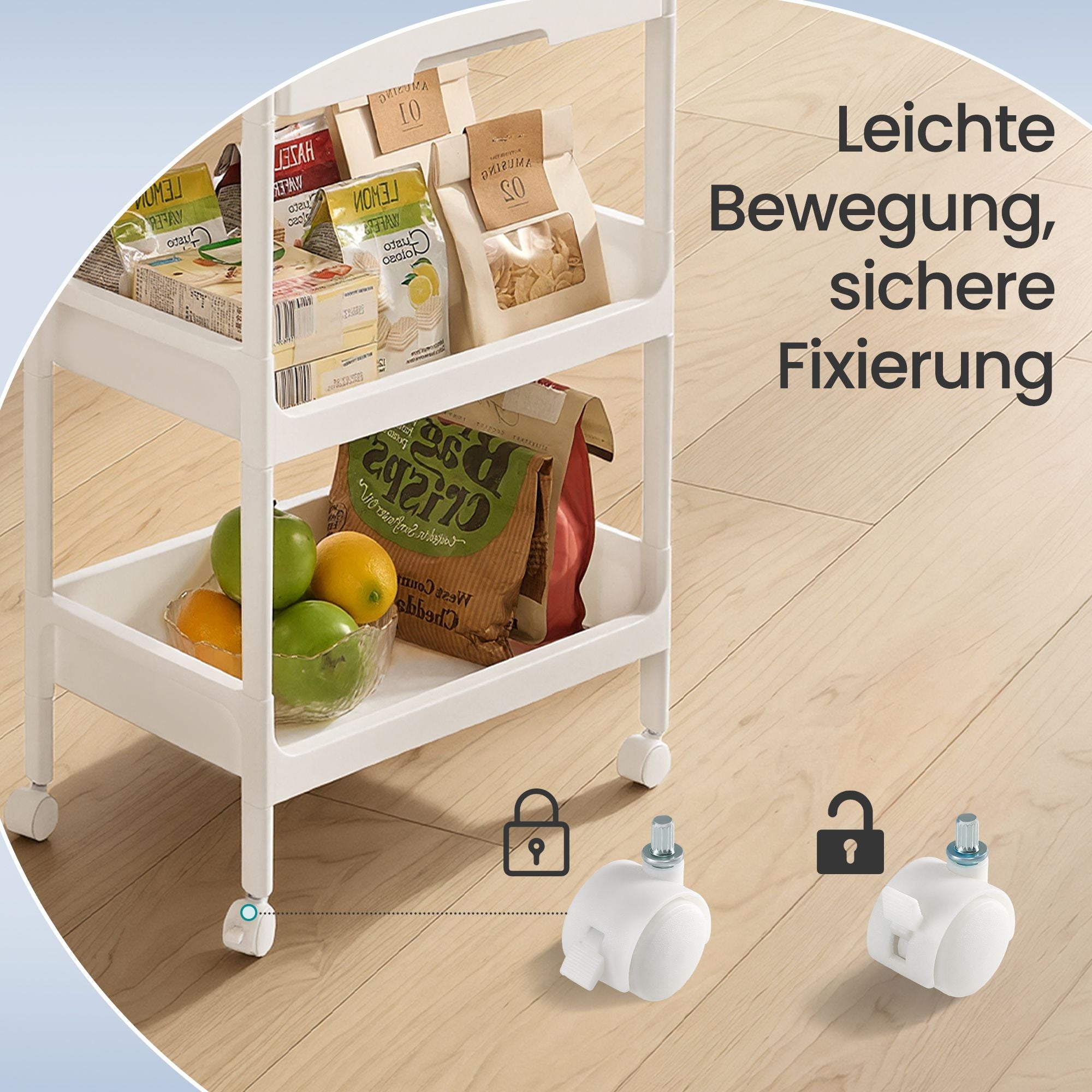 Keukentrolley - 3 Etages - Met Lade - Afneembaar Blad - Wit Eiken
