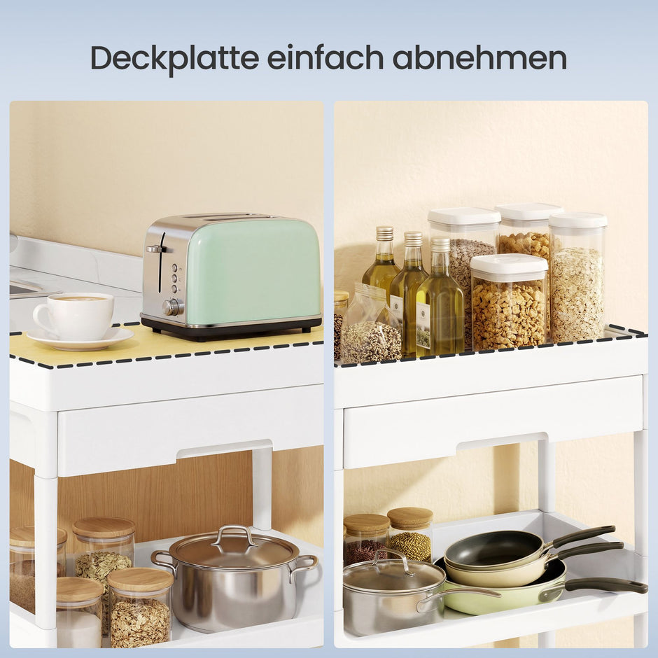 Keukentrolley - 4 Niveaus - Afneembaar Blad - Op Wielen - Wit/eiken