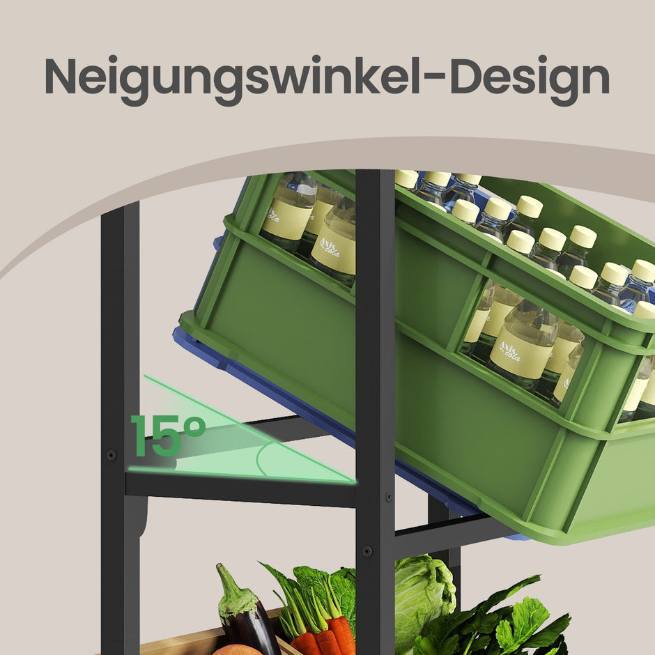 Kratten Rek – 2 Niveaus voor 6 Kratten – 3 Planken – Staal – Tot 150 kg per Niveau – Vintage Bruin en Zwart